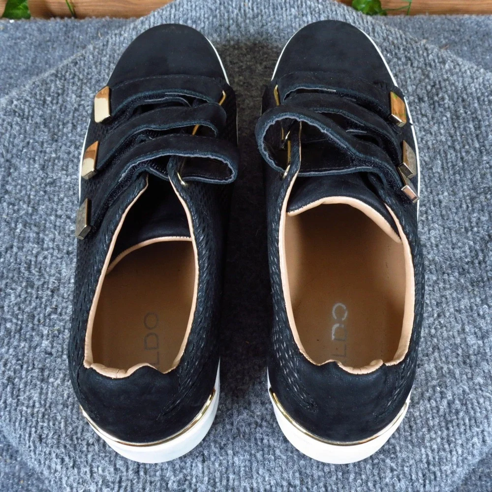 Aldo Paise Women Fashion Sneaker‎ Size 10 Casual Walking Black Gold Hardware